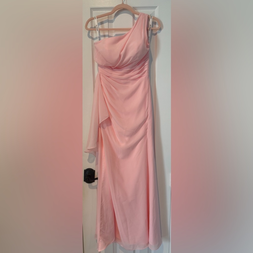 JJs House Pink One-Shoulder Chiffon Evening Gown